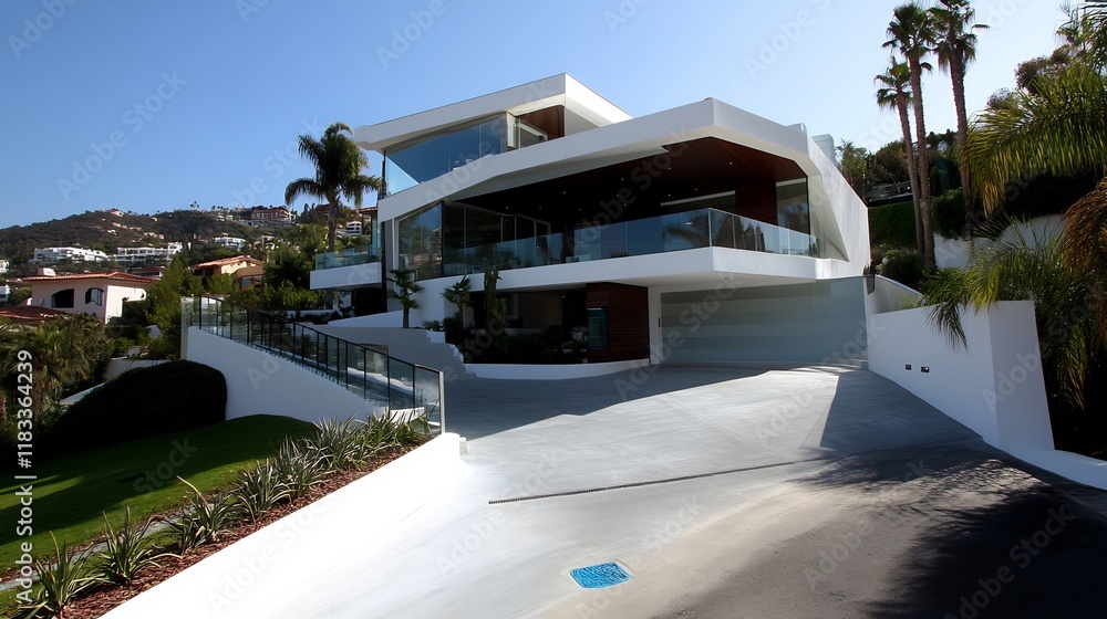 Fototapeta premium Stunning Modern Hillside Mansion with Panoramic Views