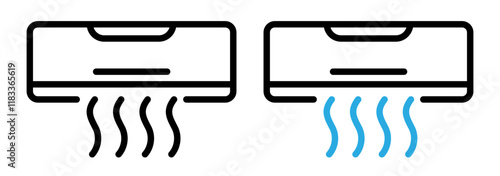 Air conditioner icons set in fill and stroke style on white background