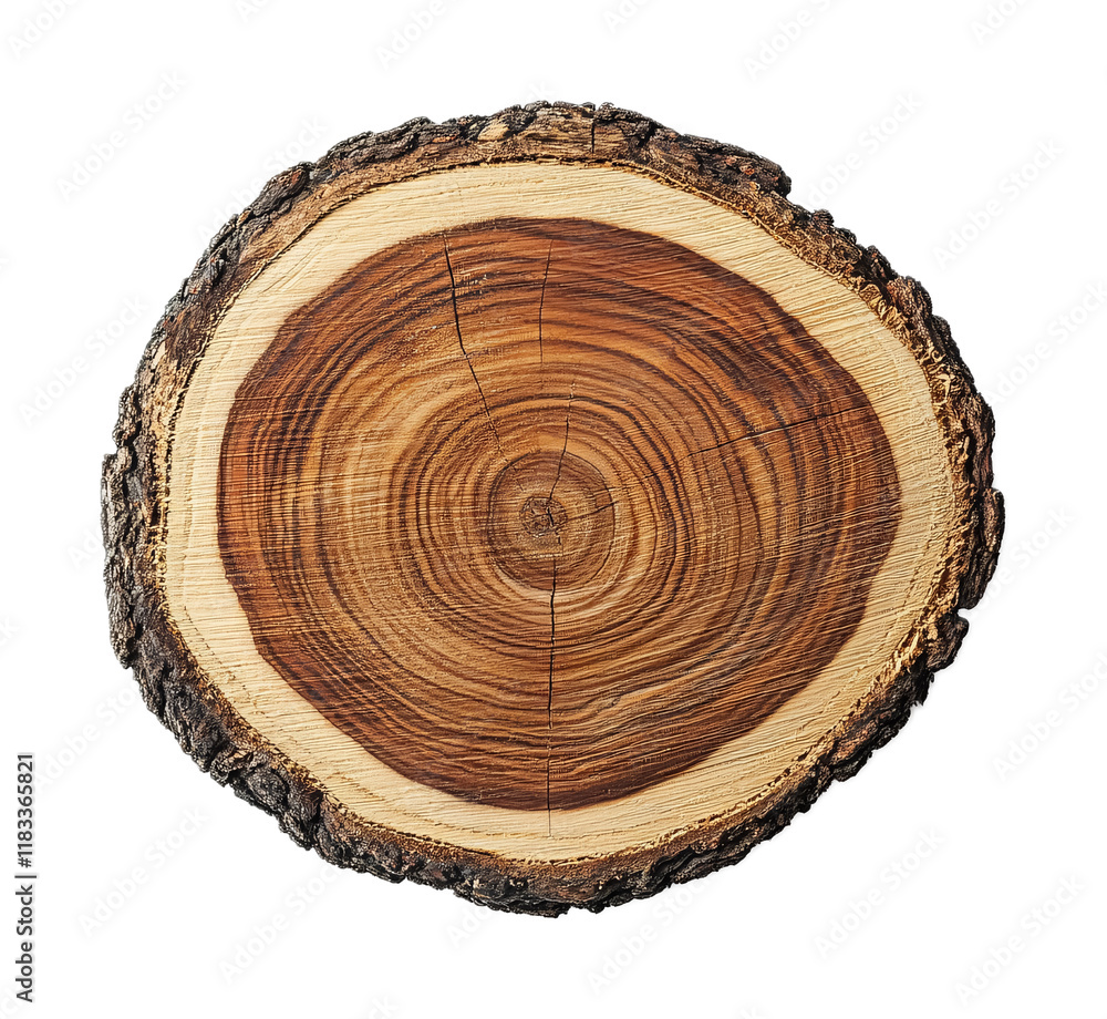 Circular piece of wood isolated against a white background Circular piece of wood isolated against a white background