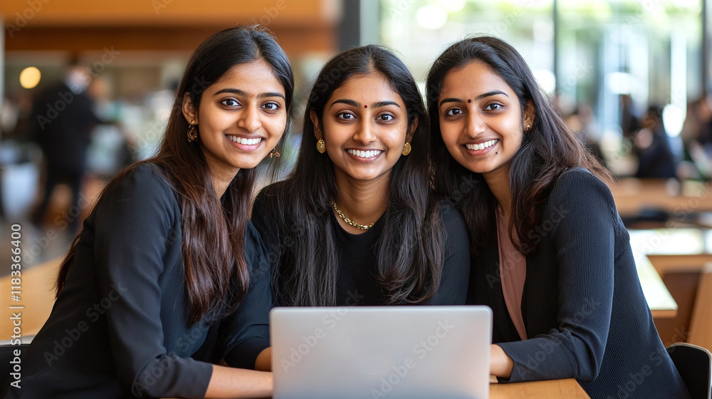 Group of indian business woman working together on laptop. Group of indian business woman working together on laptop.