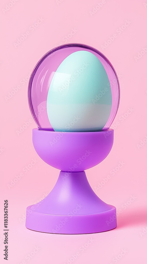 A pastel-colored egg displayed in a modern holder against a soft pink background, showcasing minimalist design. A pastel-colored egg displayed in a modern holder against a soft pink background, showcasing minimalist design.