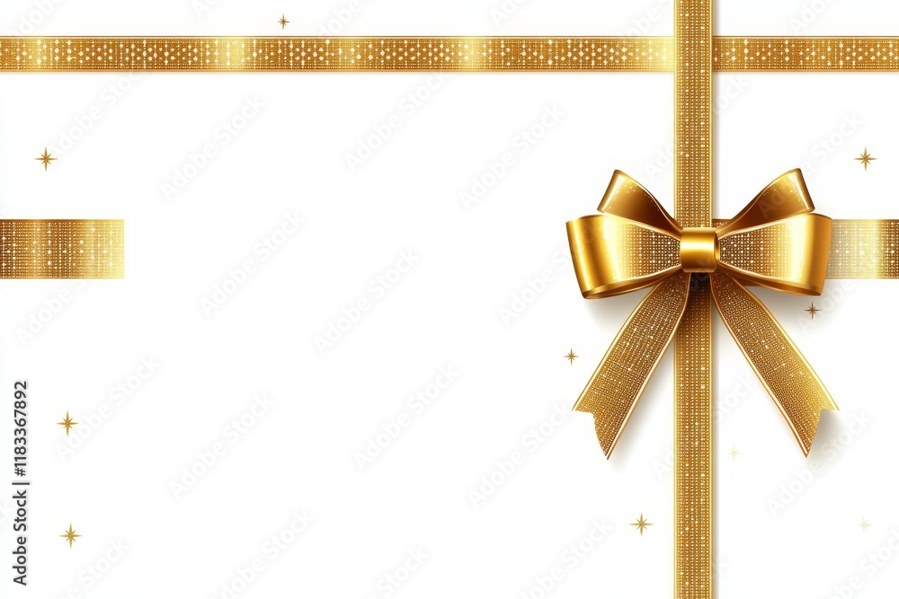 Golden ribbon bow on white background. Golden ribbon bow on white background.