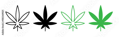 Marijuana icons set in fill and stroke style on white background