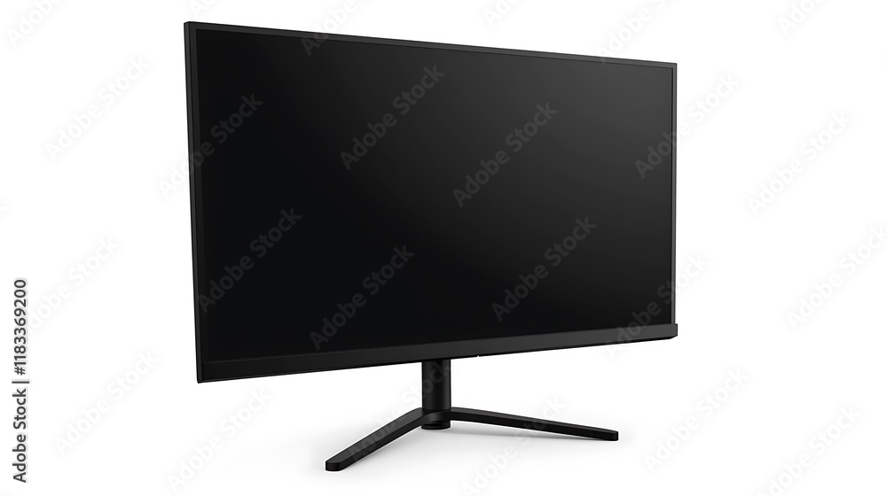A black computer monitor sits on a white background A black computer monitor sits on a white background