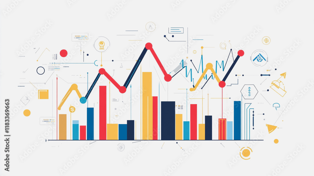 Abstract white background with Colorful charts and graphs with statistics to innovative analyze business potential and forecast future development of companies growth. Abstract white background with Colorful charts and graphs with statistics to innovative analyze business potential and forecast future development of companies growth.