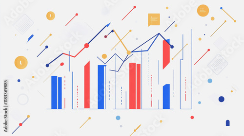 Abstract white background with Colorful charts and graphs with statistics to innovative analyze business potential and forecast future development of companies growth.