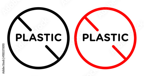 No plastic sign vector set in black and red colors on white background