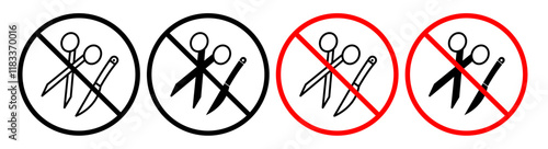 No scissors or no knives sign vector set in black and red colors on white background