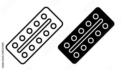 Oral contraception icons set in fill and stroke style on white background