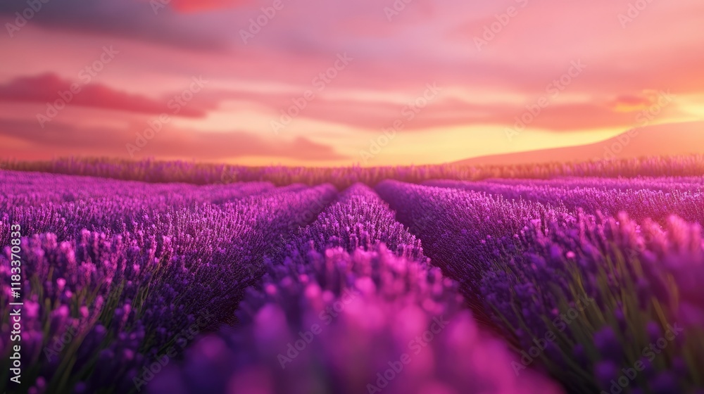 Obraz premium Detailed shot of vibrant purple lavender blooms in a field, creating a serene agricultural scene with copy space.