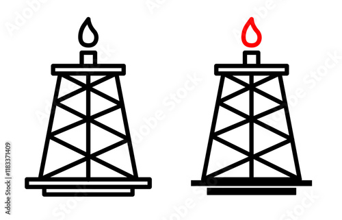 Shale gas rig icons set in fill and stroke style on white background