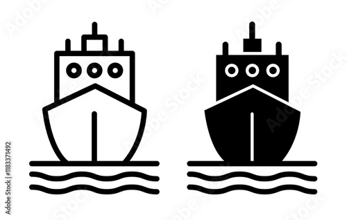 Ship icons set in fill and stroke style on white background