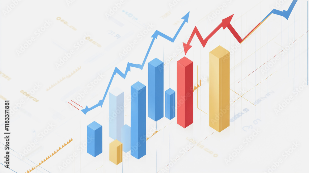 Obraz premium Abstract white background with Colorful charts and graphs with statistics to innovative analyze business potential and forecast future development of companies growth.