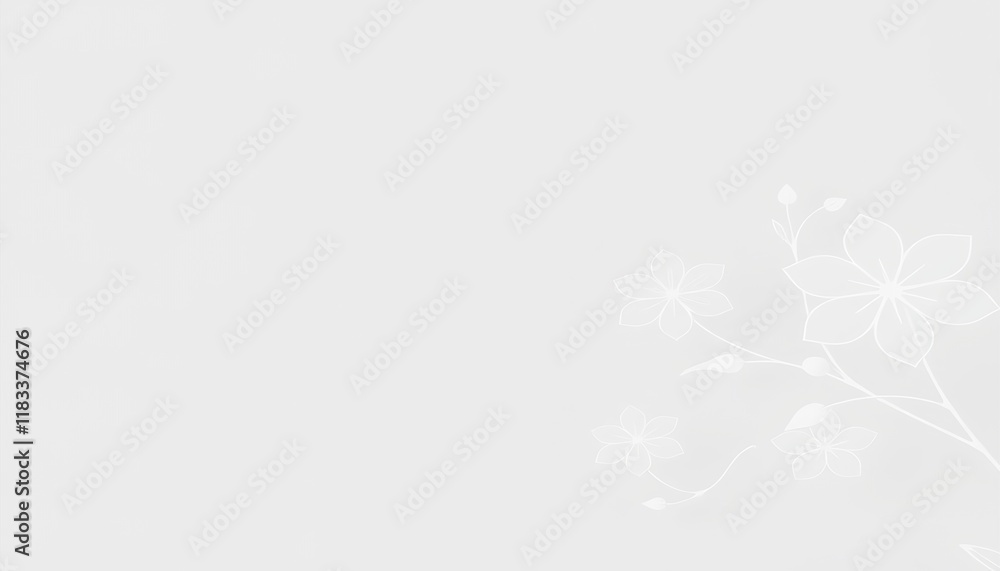 Delicate White Flowers Branching Design On Light Grey Background Delicate White Flowers Branching Design On Light Grey Background