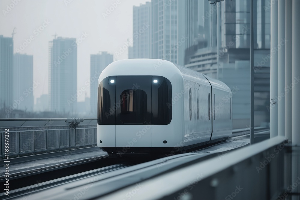 Naklejka premium futuristic metal train riding through the city