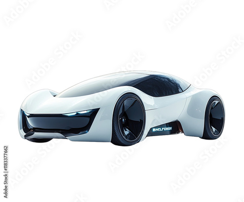 Electric Car Icon with Futuristic Features and Eco-Friendly Emblem on White photo