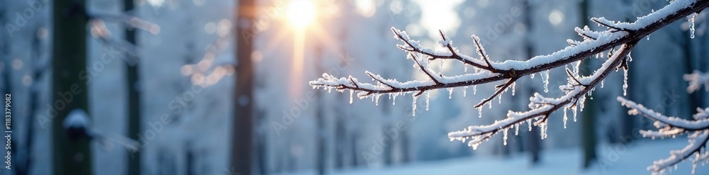 Icy crystals cling to the branches of bare tree limbs in a frosty winter forest landscape, forest, branch, nature Icy crystals cling to the branches of bare tree limbs in a frosty winter forest landscape, forest, branch, nature