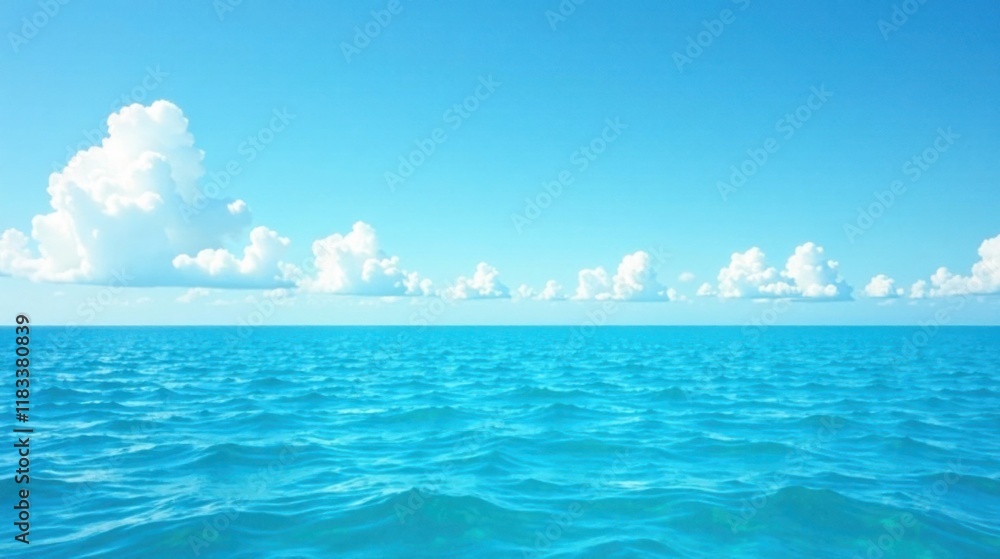 Obraz premium Serene Ocean Vista Azure Waters Under a Bright Sky with Puffy Clouds