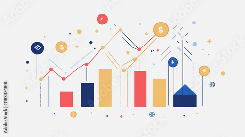 Abstract business man stands on the peak of success amid tall, innovative Smart city and graphs with statistics to analyze business potential and predict future developments in company growth.