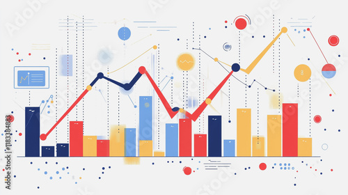 Abstract business man stands on the peak of success amid tall, innovative Smart city and graphs with statistics to analyze business potential and predict future developments in company growth.
