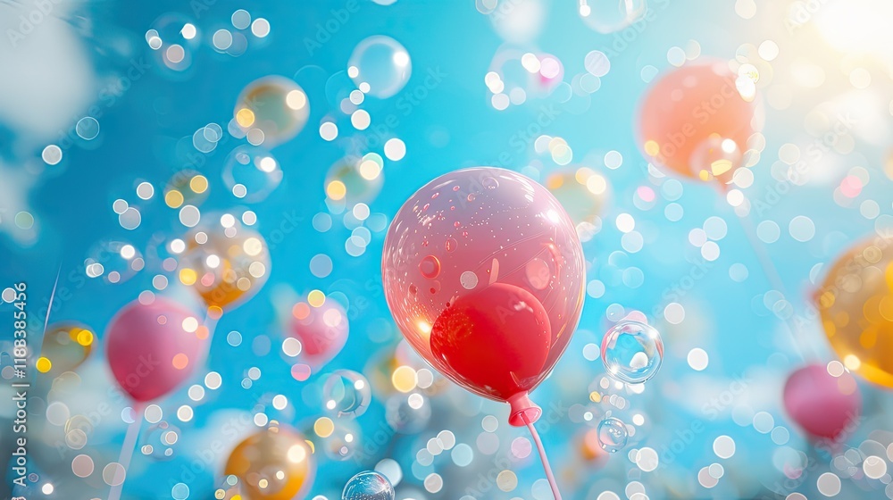 Colorful balloon floating in the air against an abstract background Colorful balloon floating in the air against an abstract background