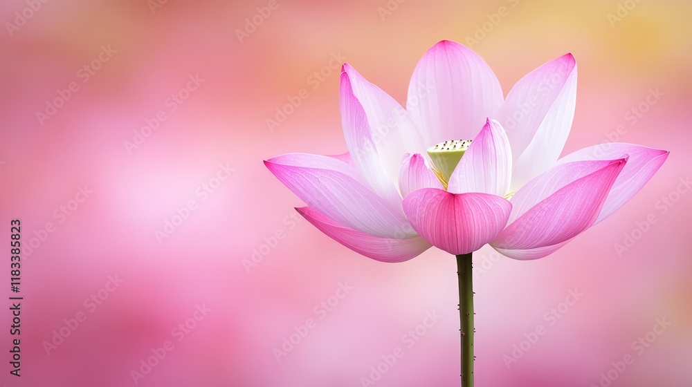 A beautiful pink lotus flower stands gracefully against a soft, blurred background. A beautiful pink lotus flower stands gracefully against a soft, blurred background.