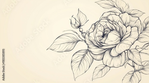 Wallpaper Mural Continuous black line art of a blooming rose with delicate petals and leaves on a minimalist white canvas. Torontodigital.ca