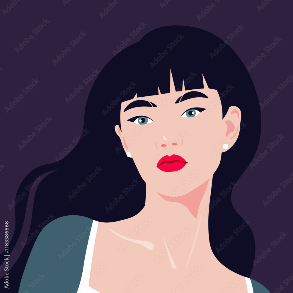 An Asian woman’s face. Portrait of fashion model. Flat vector illustration