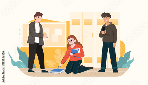 Anti-bullying awareness illustration for social campaigns, promoting kindness and respect.