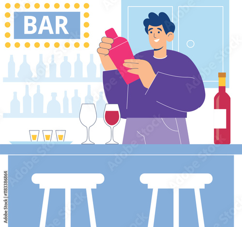 Bartender illustration for bar services and cocktail preparation, showcasing expert skills.