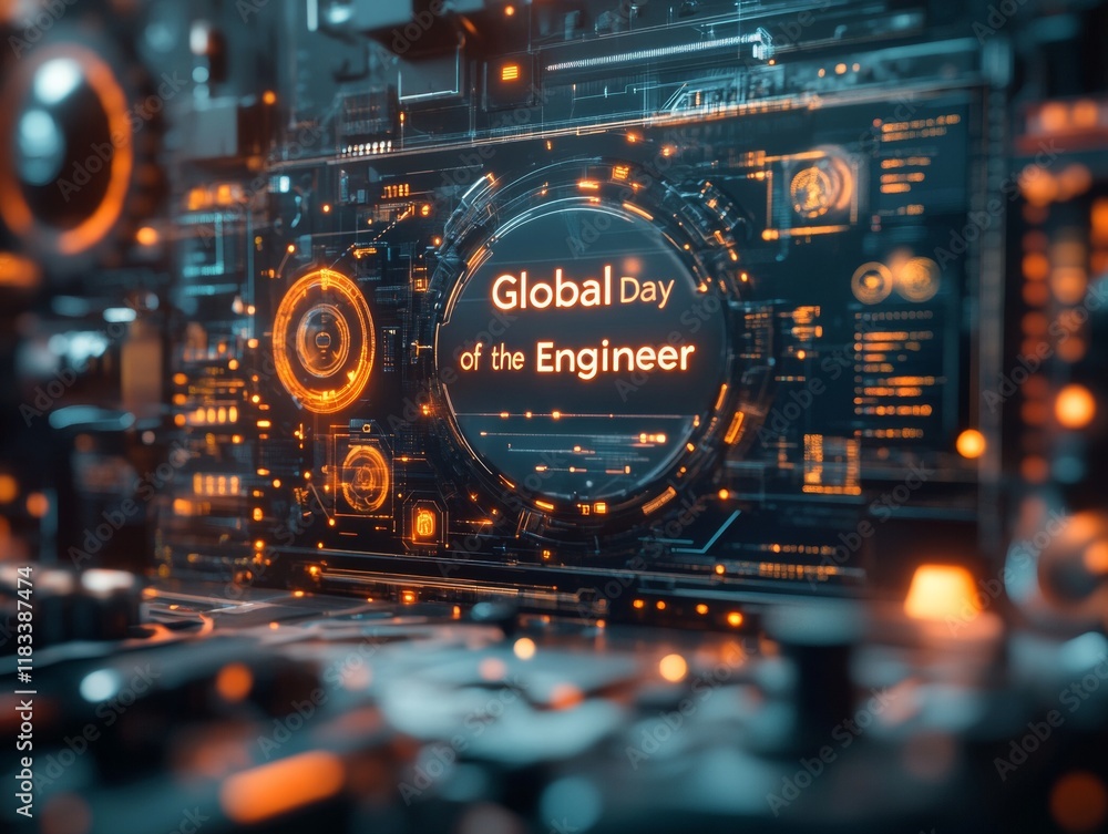 Futuristic Celebration Global Day of the Engineer in Cyberpunk Style for New Years Eve and International Womens Day Futuristic Celebration Global Day of the Engineer in Cyberpunk Style for New Years Eve and International Womens Day