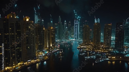 Wallpaper Mural Fireworks over Dubai Marina during the shopping festival, providing ample copy space for text Torontodigital.ca
