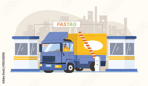 Fastag toll station illustration for efficient transportation and seamless toll collection.