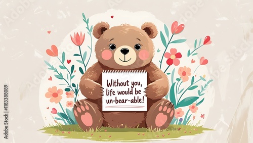 Adorable Bear Holding Sign Life Would Be Unbearable Without You photo