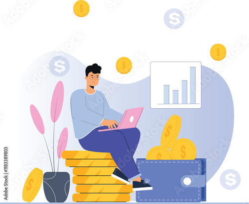 Stacked wealth illustrated as a modern representation of online financial success.