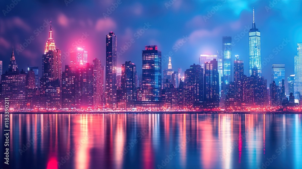 Fototapeta premium Futuristic Cityscape with Neon Lights surface