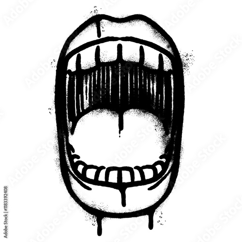 Spray Painted Graffiti screaming mouth icon isolated on white background.