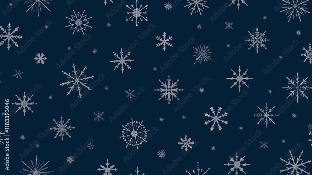 A seamless pattern of minimalist snowflakes on a deep navy background. Thin geometric lines and subtle silver accents create a sleek, modern winter vibe, perfect for contemporary designs. A seamless pattern of minimalist snowflakes on a deep navy background. Thin geometric lines and subtle silver accents create a sleek, modern winter vibe, perfect for contemporary designs.