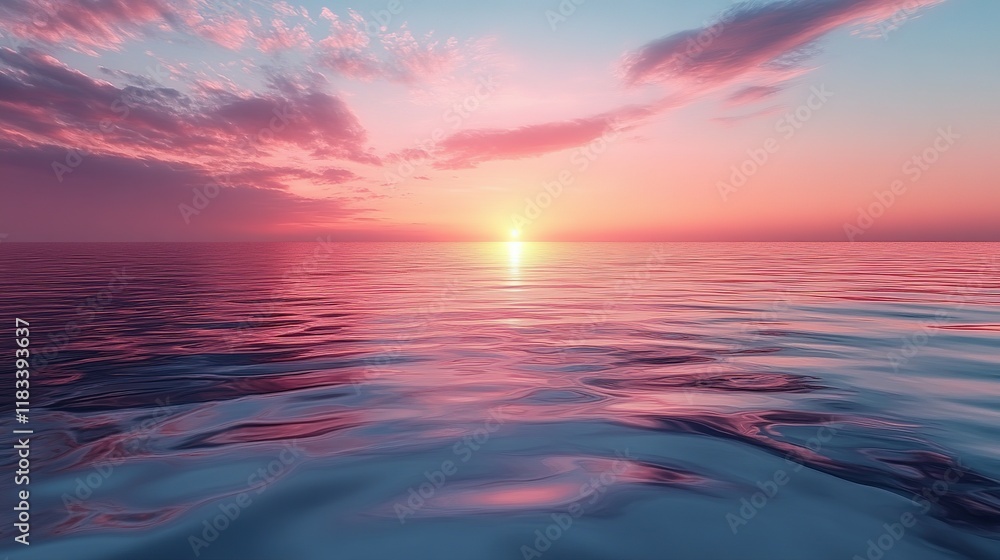 Serene Pink Sunset Over Calm Ocean Waters Serene Pink Sunset Over Calm Ocean Waters