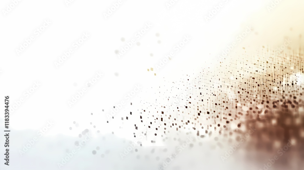 Fototapeta premium Abstract golden and white gradient background with scattered pixelated dots creating a modern and minimalist artistic texture for creative projects and digital applications