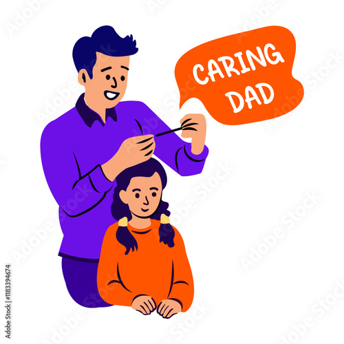 Caring dad braiding daughter hair, flat sticker