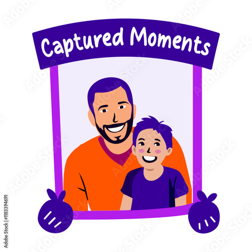 Father son portrait with captured moments text, flat sticker
