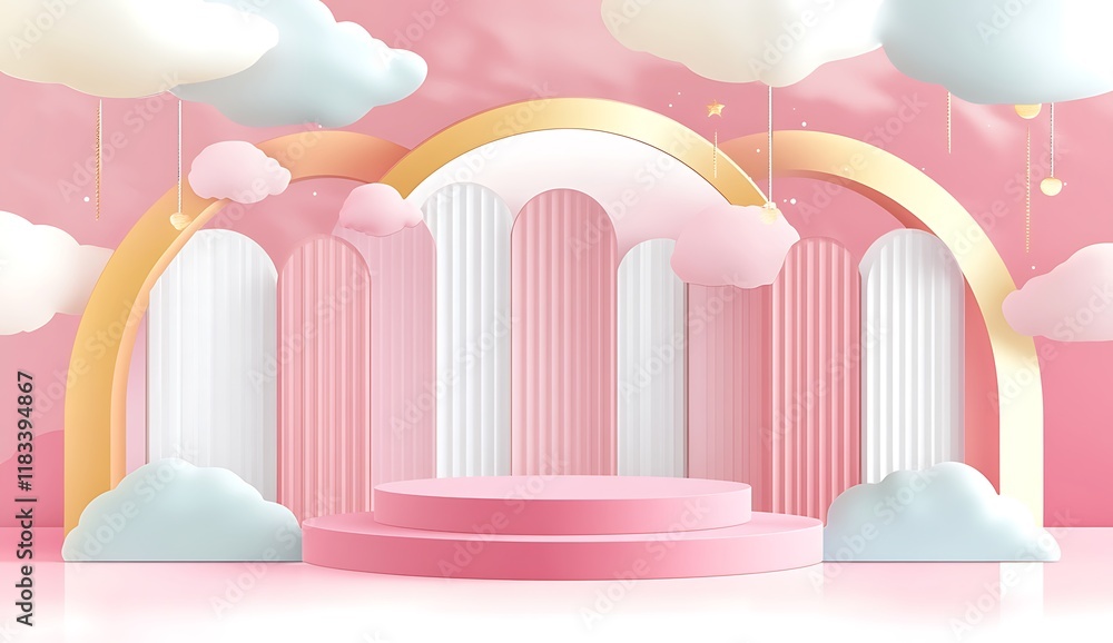 Fototapeta premium Pink podium background for product presentation with copy space