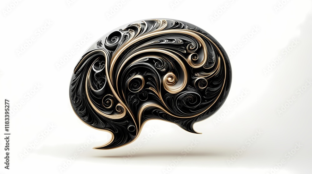 Intricate Swirl Design in Black and Gold Representing Thoughts and Ideas in Artistic Variation of a Speech Bubble Shape Intricate Swirl Design in Black and Gold Representing Thoughts and Ideas in Artistic Variation of a Speech Bubble Shape