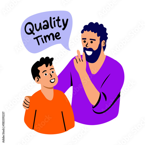 Father son spending quality time, flat sticker