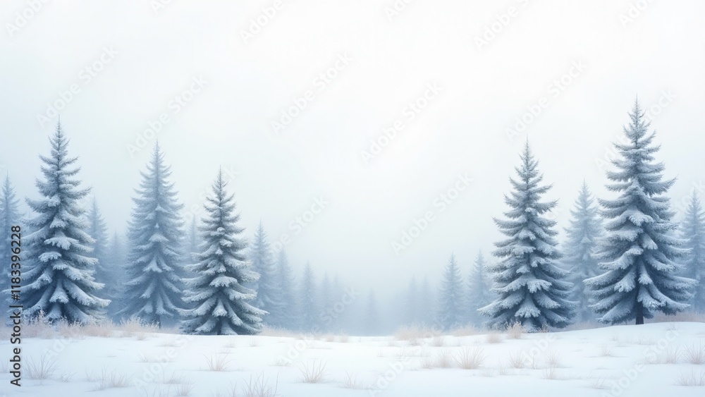 A seamless pattern of snow-covered pine trees against a frosty winter sky. Delicate details and soft gradients evoke a tranquil forest scene, ideal for seasonal home textiles and products A seamless pattern of snow-covered pine trees against a frosty winter sky. Delicate details and soft gradients evoke a tranquil forest scene, ideal for seasonal home textiles and products