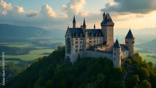 Wallpaper Mural A historic castle or fort surrounded by lush greenery under a dramatic sky Torontodigital.ca