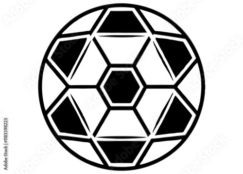 soccer ball, simple black and white illustration, geometric pattern, hexagons and pentagons, iconic sports equipment, minimalist design, clean lines, spherical shape, classic football, vector graphic 