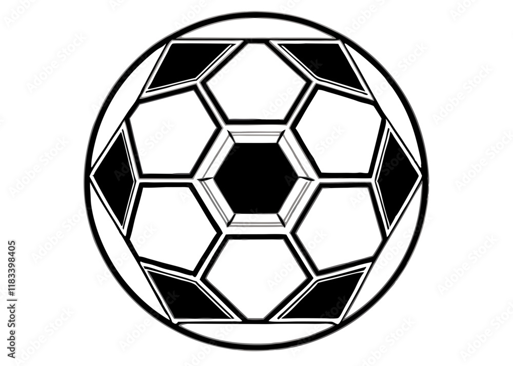 Fototapeta premium soccer ball, simple black and white illustration, geometric pattern, hexagons and pentagons, iconic sports equipment, minimalist design, clean lines, spherical shape, classic football, vector graphic 