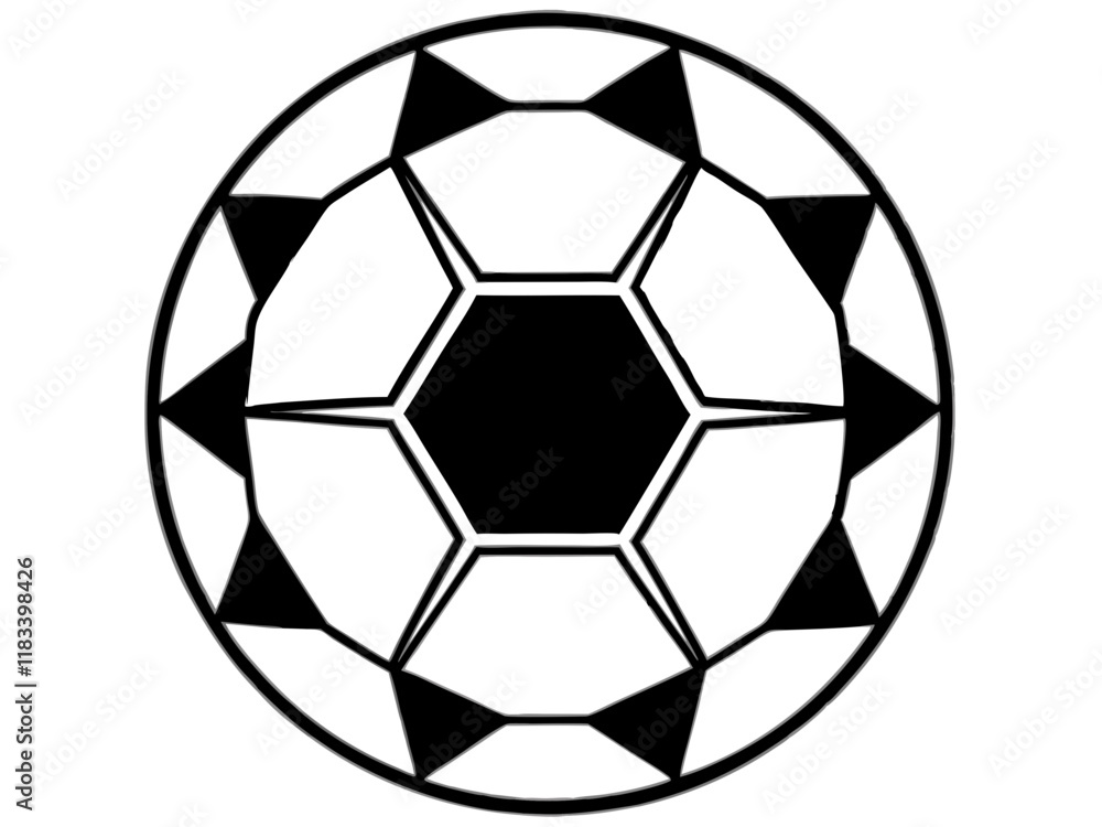 Fototapeta premium soccer ball, simple black and white illustration, geometric pattern, hexagons and pentagons, iconic sports equipment, minimalist design, clean lines, spherical shape, classic football, vector graphic 